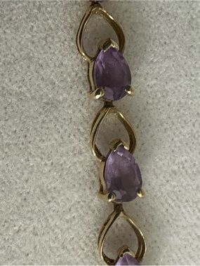 Vintage 14K Yellow Gold Teardrop Amethyst Link Tennis Bracelet – 8.4g